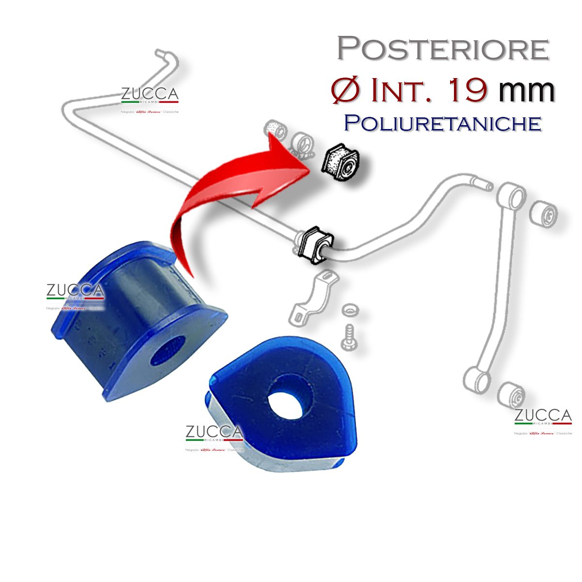 Kit Boccole Stabilizzatrice Posteriore Ø int 19 mm Serie 105 115 Poliuretaniche