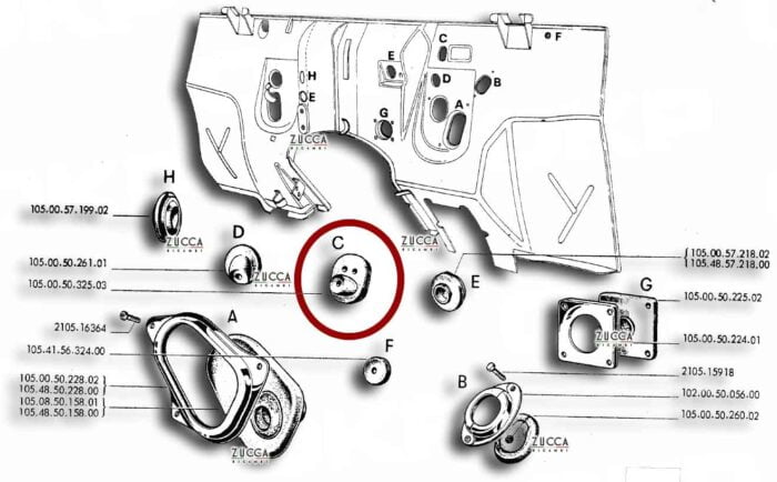 Guida Comandi Cavo a Mano Acceleratore Starter - Alfa Romeo 105 - schema