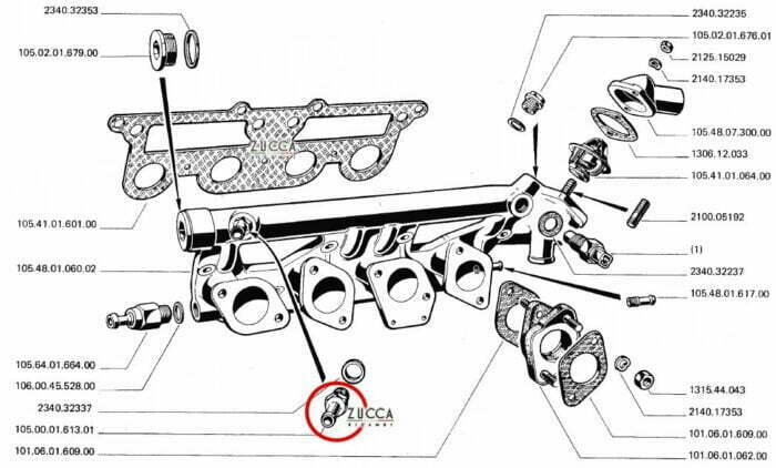 Raccordo acqua su Collettore Aspirazione per Riscaldamento - Alfa Romeo - SCHEMA