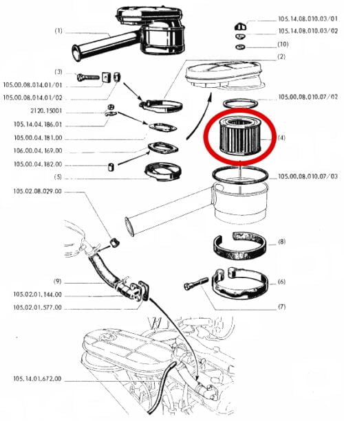 Filtro Aria "FISPA" (Serie 105 - Mono Carburatore)