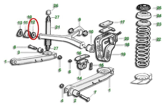 Rondella Gommata (1 pz.) Triangolo di Reazione - Attacco al Telaio (Serie 105/115) "Standard"