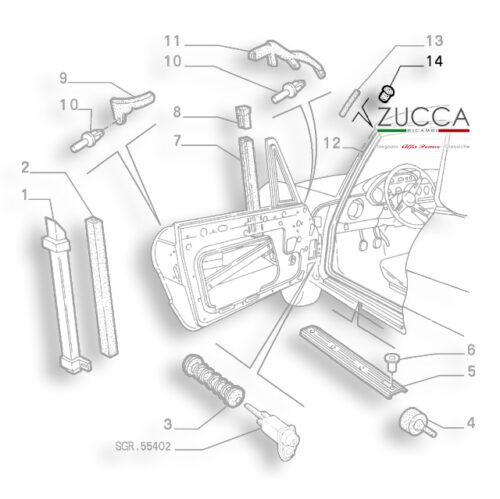 Tappi Guarnizioni Vano porta Alfa Romeo Spider Duetto SCHEMA