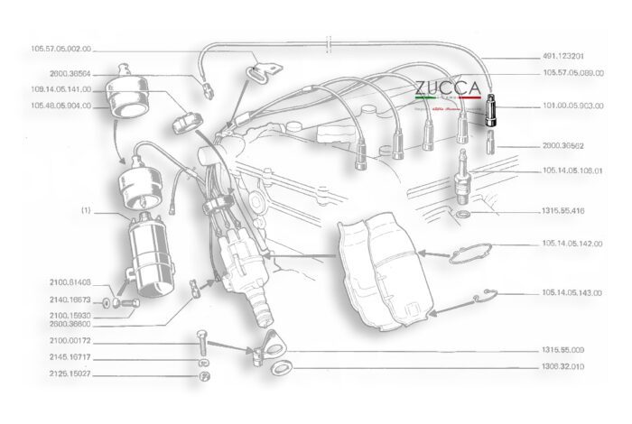 Pipetta in Bachelite Cavi Candela - Alfa Romeo SCHEMA